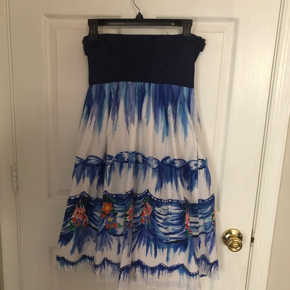 2/$24 🌻 Anthropologie Nathalie Lete Paris Size ? Strapless Blue Floral - Picture 3 of 11